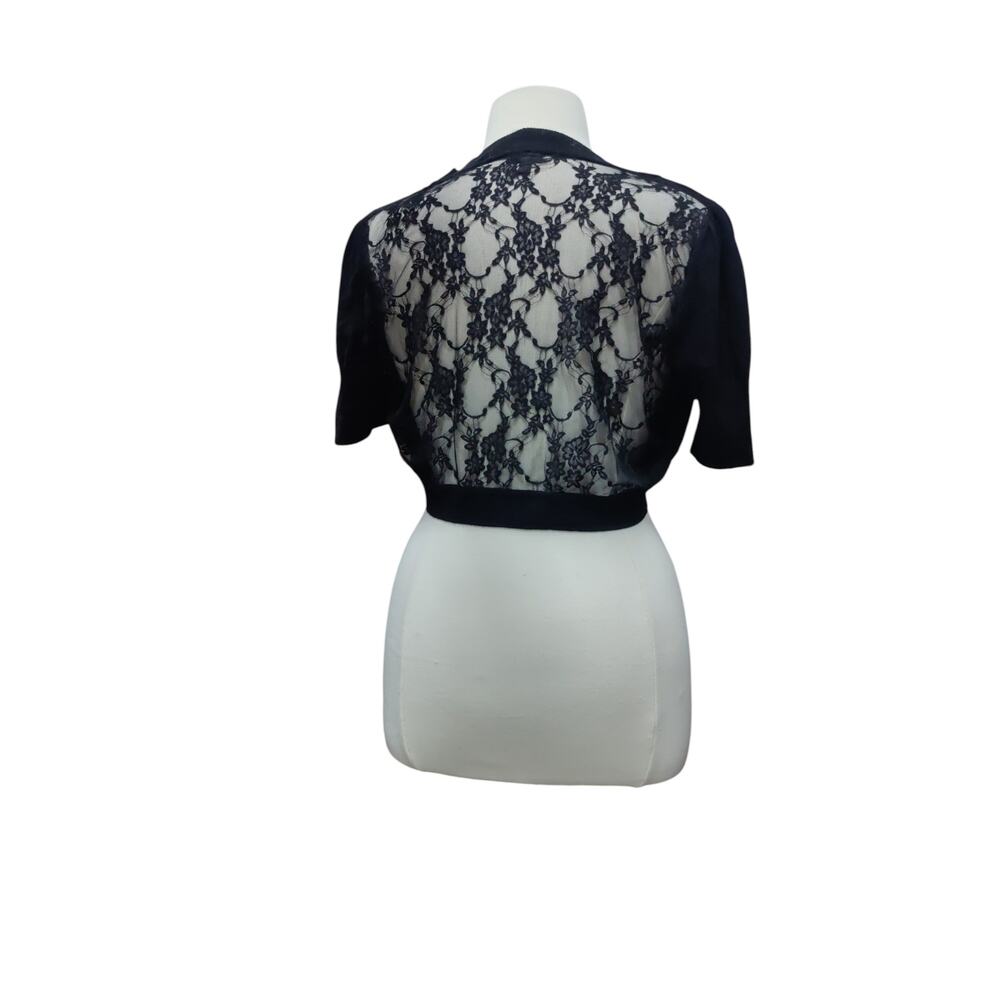 Torrid Crop black short sleeve sweater with lace back-size 2